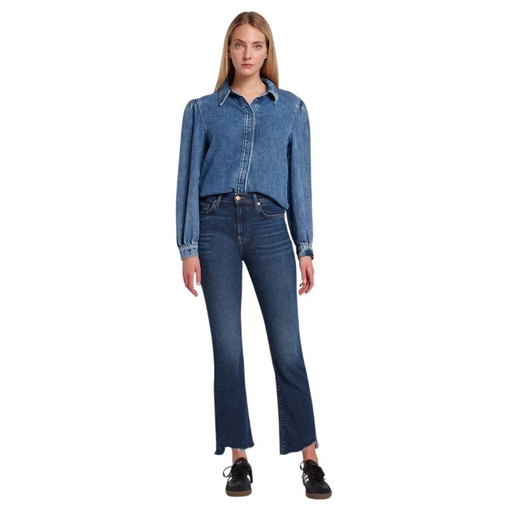 7 For All Mankind Luxe Vintage Slim Kick Jeans Deep Soul Raw Hem Women's 27 - Picture 3 of 16